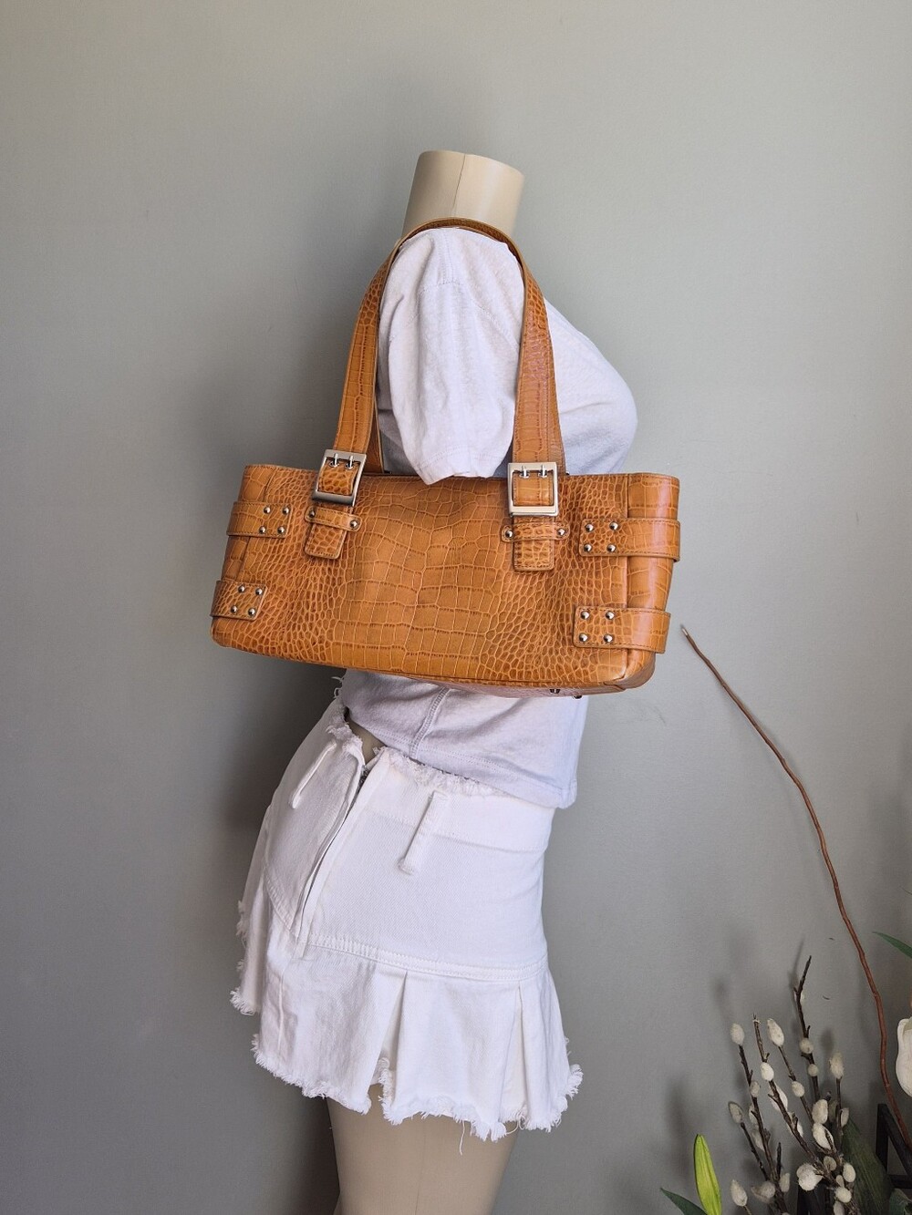 Nordstrom Genuine Leather Cognac Croc-Embossed Shoulder Bag